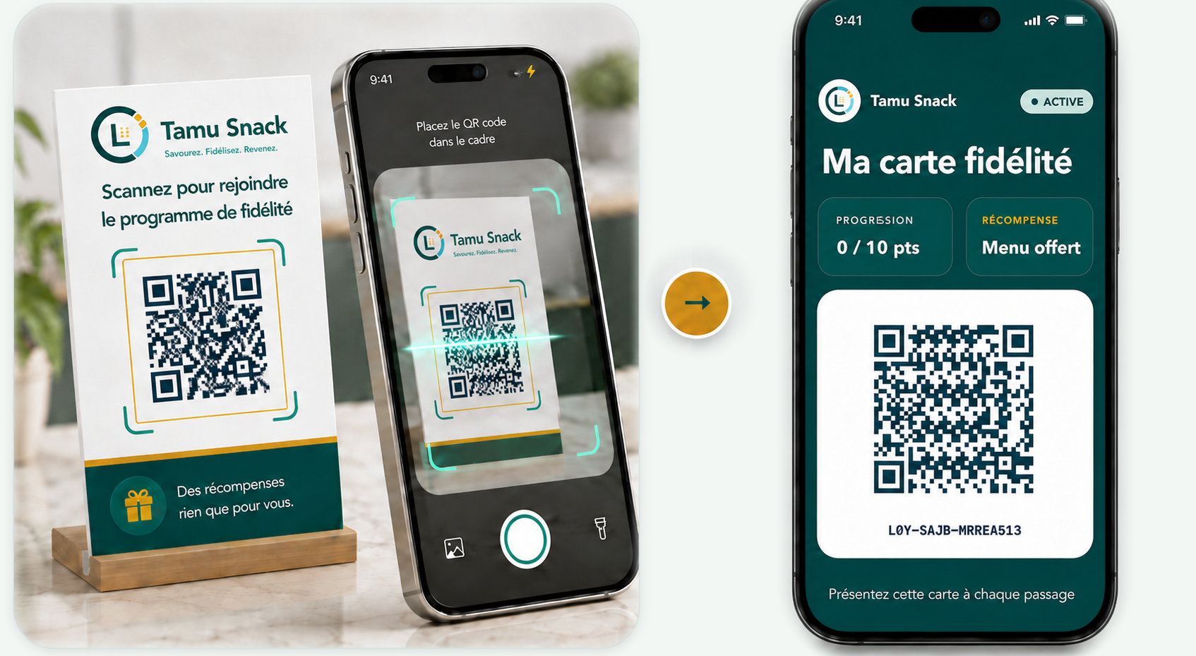 Un client scanne le QR code Loyka du commerce avec son téléphone