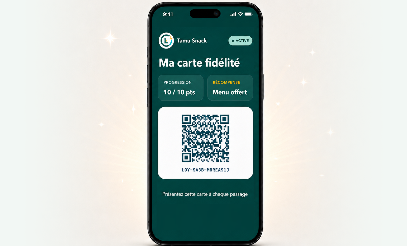 La carte de fidélité Loyka affiche dix points sur dix et un menu offert